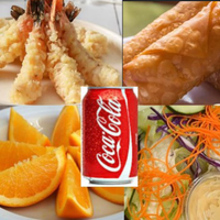 House Salad, Tempura Shrimp, Fresh Orange, Egg Roll, Coke Bundle